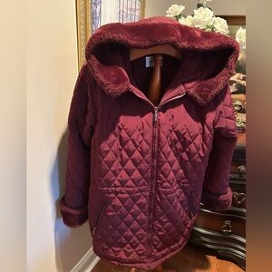 Giorgio Morandi Maroon Hooded Winter Jacket Women's May Fit Sz XL.Tailored.